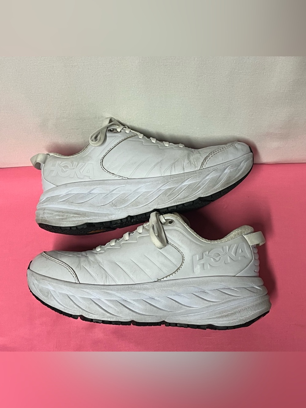 Hoka Bondi SR MN BB Size 6.5 White Leather Slip Resistant Work Walking Shoes - Picture 9 of 14